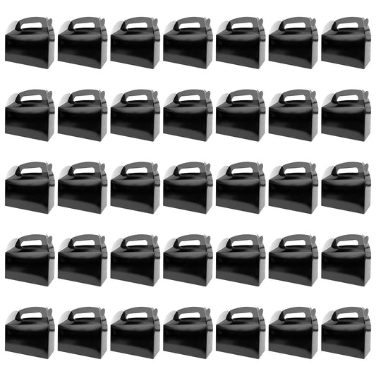 HKLMRO 35 PCS Party Treat Boxes Black Candy Cookies GiftBox DIY Portable Favor Bags Snack Goodie Cardboard Gable Perfect for Kids Birthday Halloween Wedding Baby Shower Easter Supplies Decoration