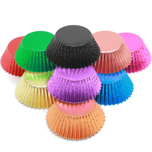 qiqee 500pcs Foil Cupcake Liners For Baking Standard Size Thick ＆ Sturdy Oil Resistance, 10 Color Baking Cups Muffin Liners Paper(Standard Size 2inch Bottom)