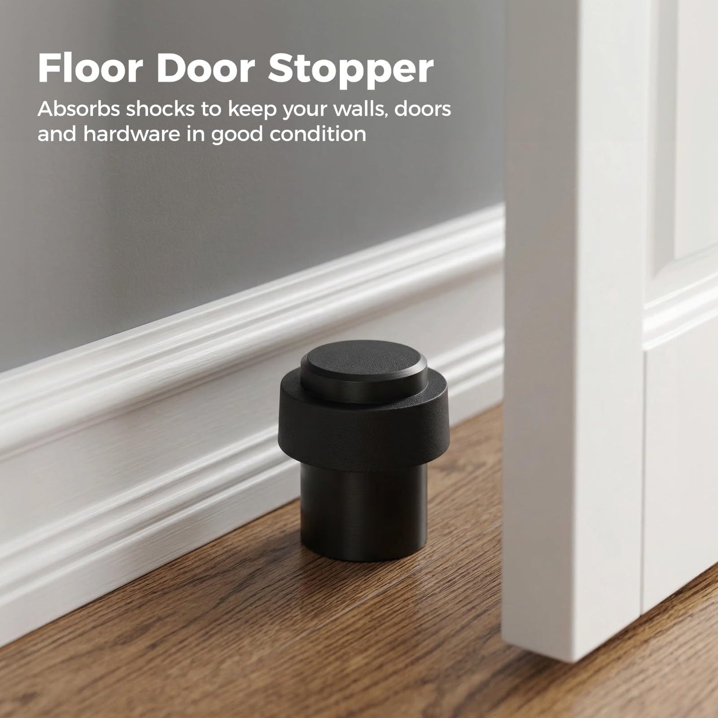 Skdqiee 4 Pcs Stainless Steel Door Stoppers, Floor Mount Door Stopper with Thickened Rubber Buffer, Anti-Collision Block Wall Protector for Home or Office Doors