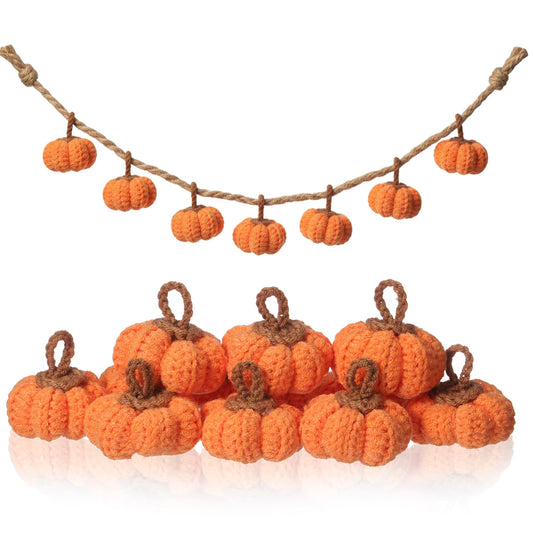 Remagr 12 Pcs Knit Pumpkins Mini Crochet Pumpkins Thanksgiving Fall Decorations Ornament Crafts Bowl Filler 2 Inch Small Rustic Farmhouse Bulk for Table Tier Tray Harvest Autumn Mantel (Orange)