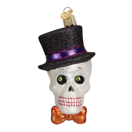 Old World Christmas Top Hat Skeleton Glass Blown Ornament for Christmas Tree, Handcrafted Holiday Decoration, Halloween Collection