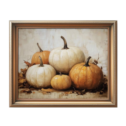 HubbgDesign Harvest Fall Print, Pastel Pumpkins Art, Moody Still Life Painting, Rustic Fall Decor, Vintage Autumn, Country Wall Art, Halloween Farmhouse Decor (8 X 10 INCH Print Unframed)