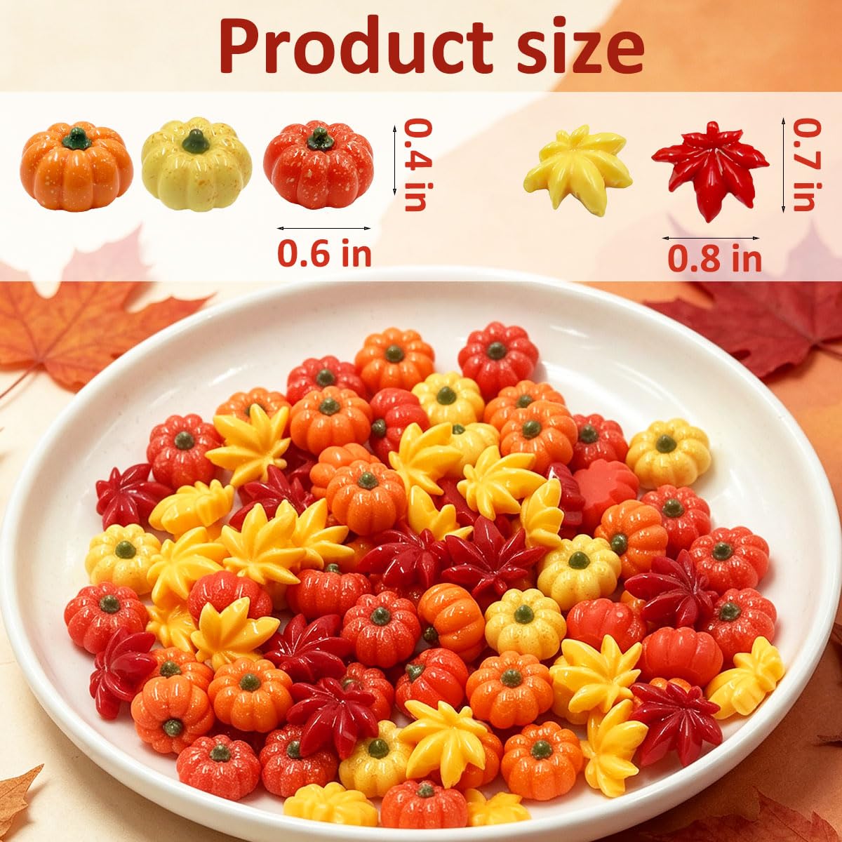 100Pcs Mini Pumpkins Maple Leaf Miniature Figurines, Tiny Resin Pumpkins Thanksgiving Leaves Ornaments Bulk for DIY Crafts Thanksgiving Halloween Fall Vase Filler Home Indoor Outdoor Party Decorations