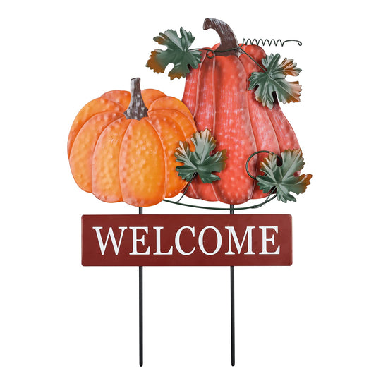 YEAHOME Fall Decorations for Home Outdoor, 22" Decorative Garden Stakes with 2 Pack Pumpkin Welcome Sign Fall Decor, Metal Yard Sign for Outside Garden Yard Lawn Patio Backyard Porch Decorations