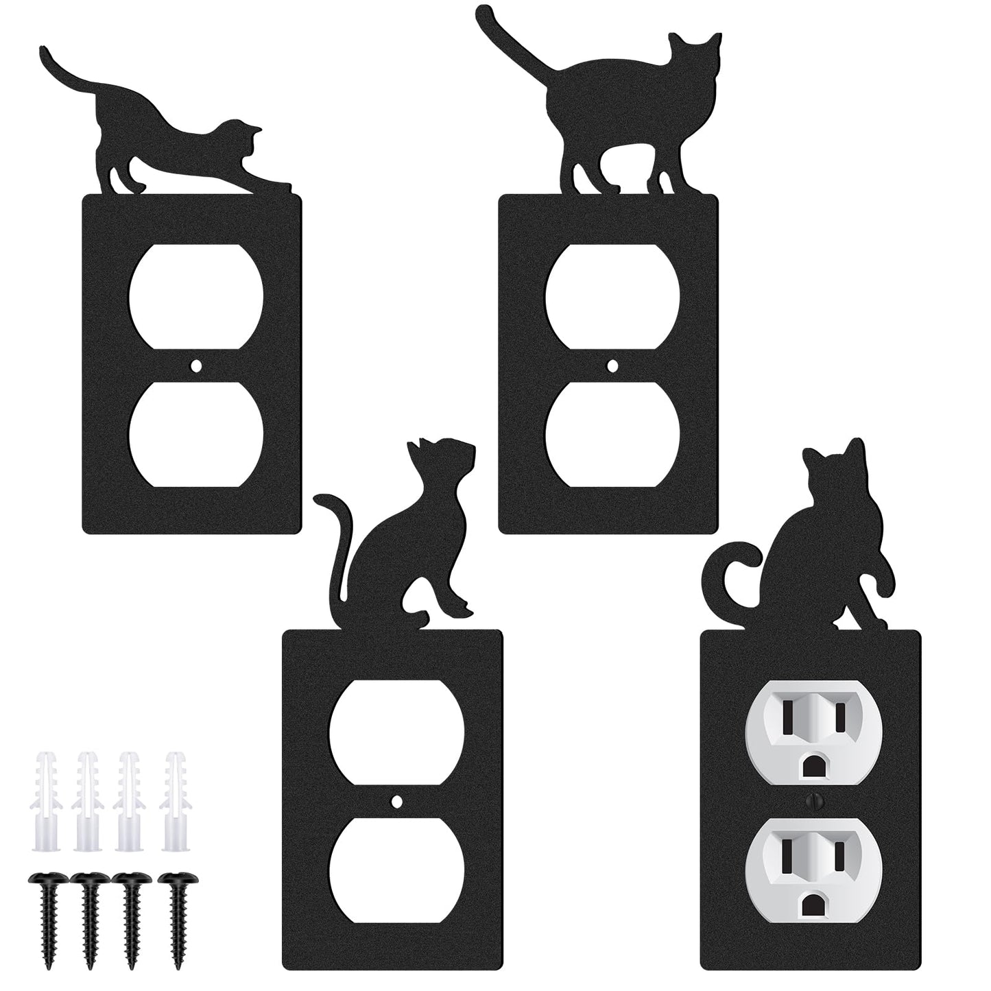 Otoolling 4 Pcs Black Cat Outlet Cover Cute Cat Decorative Switch Outlet Wall Electrical Power Cover Plate Light Bedroom Living Room Bathroom Decor(Classic)