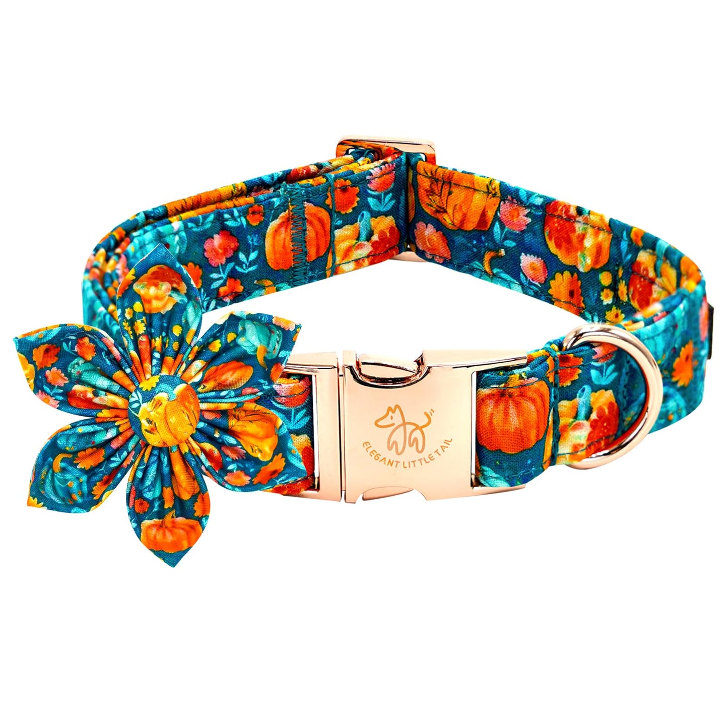 Elegant little tail Fall Dog Collar, Halloween Pet Collars with Flower Cute Pumpkin Print Puppy Collar Female or Male Cotton Adjustable Collars for Small Medium Large Dogs