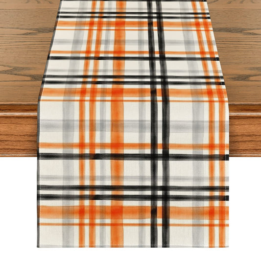 Artoid Mode Orange Black Buffalo Plaid Fall Table Runner, Halloween Kitchen Dining Table Decoration for Outdoor Home Party 13x120 Inch