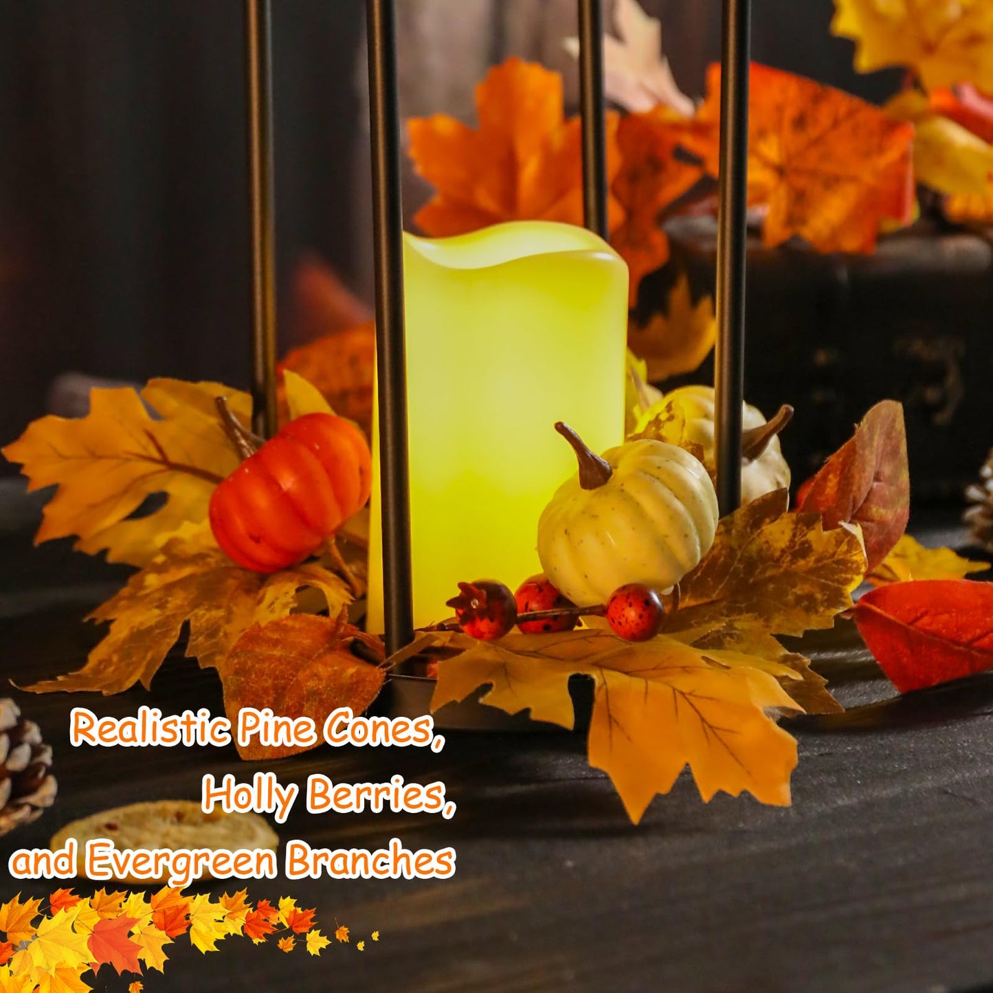 Bdor 2 Pack Fall Lantern Decor with LED Candle – 14 Inch Harvest Pumpkin Maple Leaf Hanging Lantern for Autumn Thanksgiving Table Centerpiece Indoor Outdoor Decoration, Battery Operated