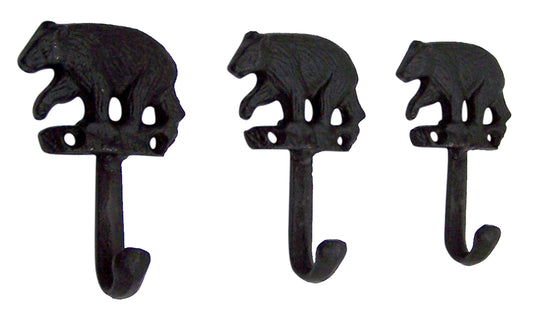 Wowser Rustic Black Bear Cast Iron Wall Hooks, Set of 3, 5 Inches