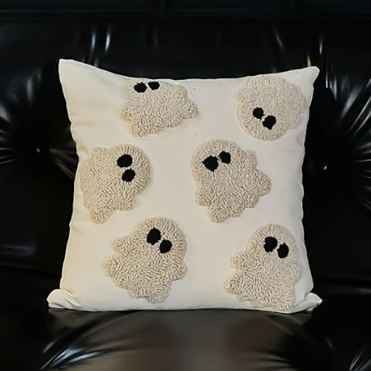 OFDNE Halloween Pillow Covers 18x18 inch Cute White Ghost Fall Throw Pillow Cases Soft Plush Faux Fur Wool Couch Cushion Case for Chair Sofa Bedroom Living Room Home Decor Autumn