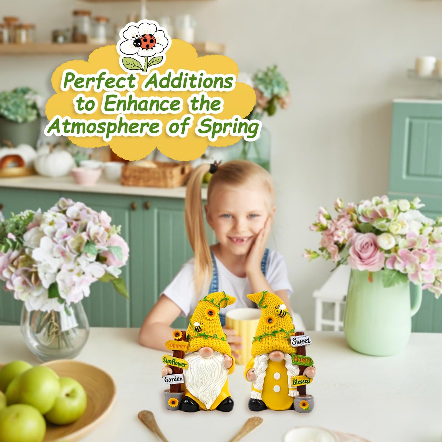 upbema Sunflower Gnome Garden Decorations 2 PCS Resin Summer Figurines Cute Indoor Collectible Statue Outdoor Ornament for Table
