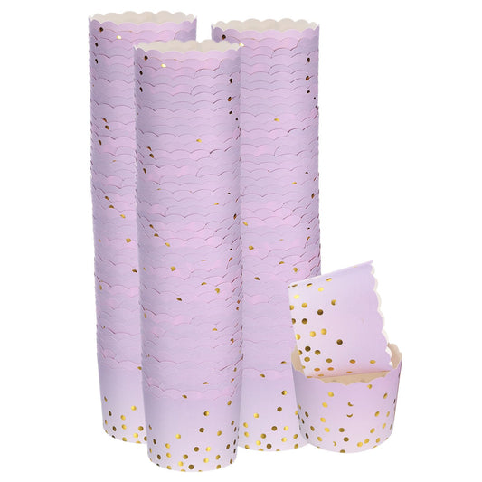 HARFINGTON 150Pcs Colorful Paper Baking Cups 6oz Cupcake Wrappers Scalloped Muffins Liners Disposable Greaseproof Containers for Birthday Party, Gradient Purple