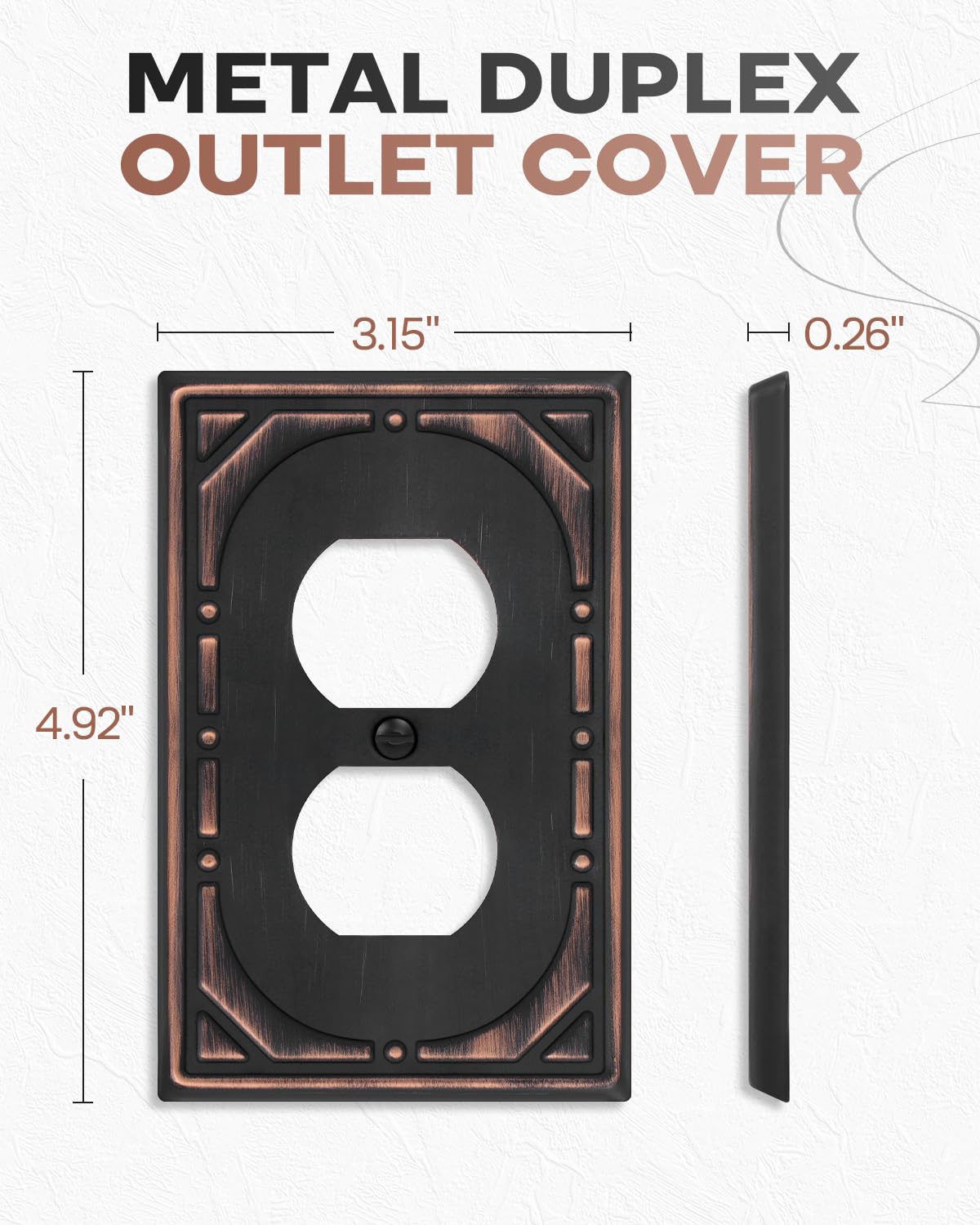 6 Pack Duplex Outlet Covers Wall Plates, Oil Rubbed Bronze Metal Electric Receptacle Cover, Classic Retro Style Decorative Switch Plate and Outlet Cover, 1 Gang Wall Plate for Electrical Outlets