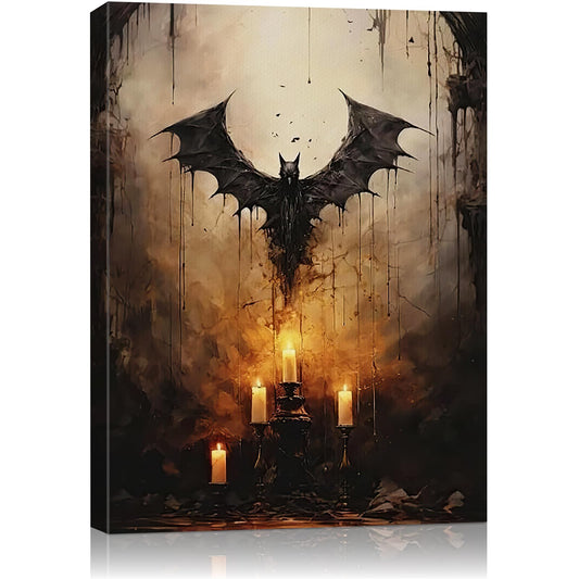 AbcCustomize Halloween Canvas Wall Art - Vintage Moody Bat Poster, Gothic Dark Academia Wall Decor, Spooky Halloween Decor for Farmhouse & Cottage, Fall Decorations Indoor for Living Room & Bedroom