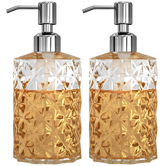 GLADPURE Soap Dispenser, 2 Pack, 12 Oz, Clear Diamond Design Glass