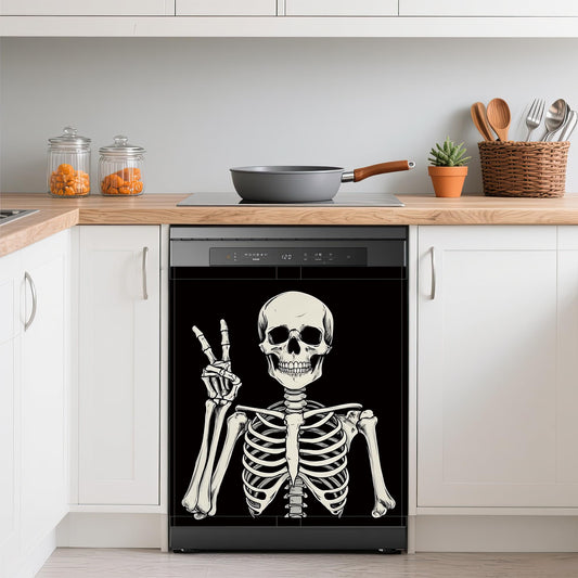 Halloween Skeleton Refrigerator Magnet Cover,Gothic Smiling Skull Washable Dishwasher Magnets Decorative Cover,Home Kitchen Decorative Dishwasher Front Panel Cover 23x26 Inch