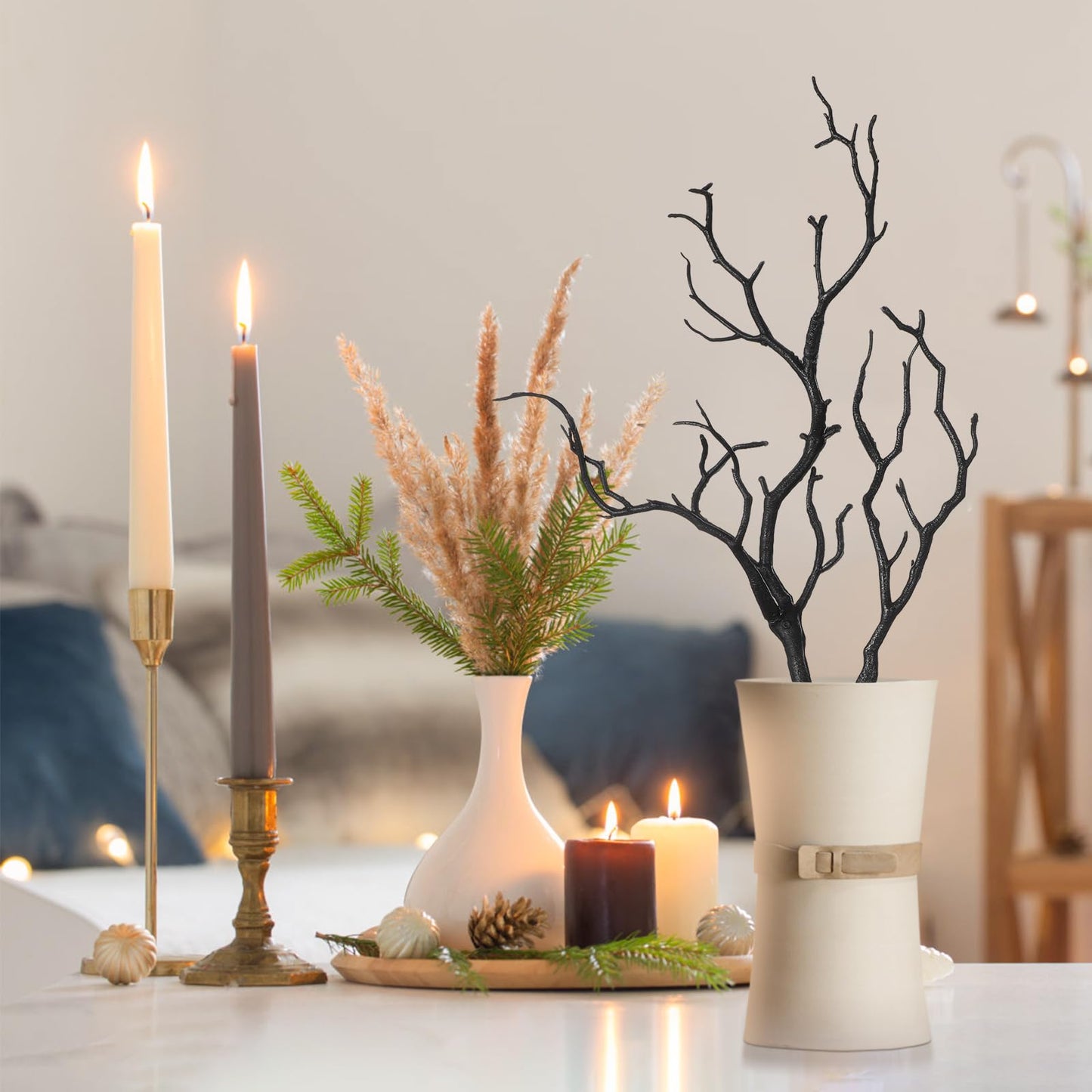LIFKOME Artificial Antler Dried Tree Branches 13.76'' Art Witch Antler Branch Decorative Plant Twigs Plastic Dry Branches Decor for Wedding Halloween Party Home Supplies Black 4pcs