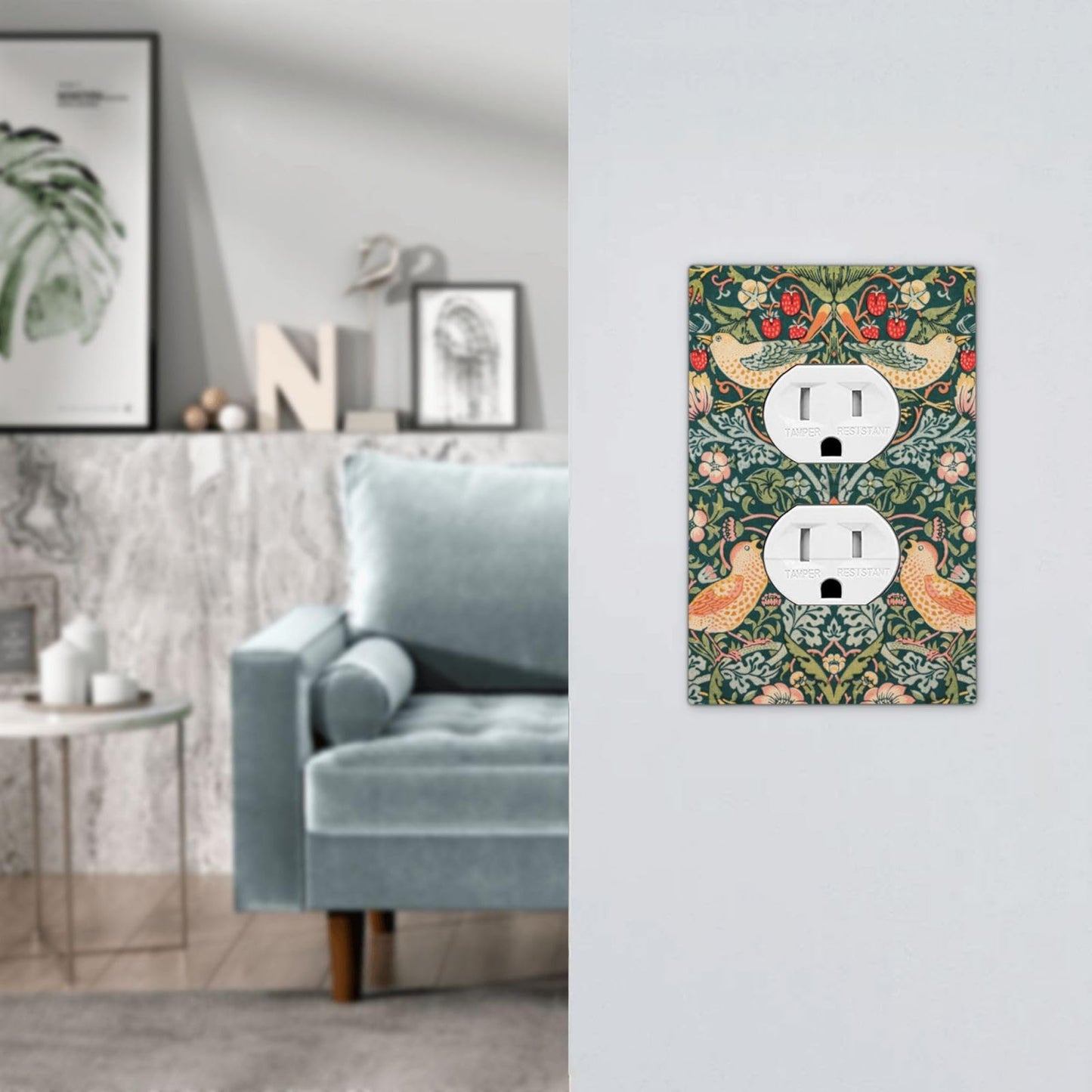 Nadoabtm Outlet Covers William Morris Strawberry Thief Pattern Wall Plate 1 Gang Duplex Wall Plate Decorative Switch Plates Electrical Receptacle Faceplate Light Switch Cover for Bathroom Home Decor
