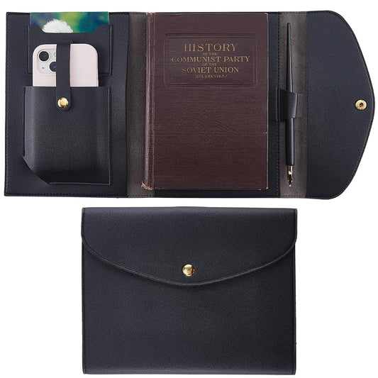 CRASPIRE A5 Leather Notebooks Cover for Black Journal Travelers Notebook with Card Slots Pen Holder File Folder Business Cards Documents Portfolio Organizer Briefcase for Refillable Planner Notepad