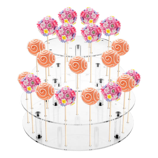 Bettoor Cake Pop Stand, 36 Holes Acrylic Cake Pop Holder, 3 Tiers Clear Lollipop Holder for Display Candy Dessert, Lollipop Stand for Birthday Parties Weddings Halloween