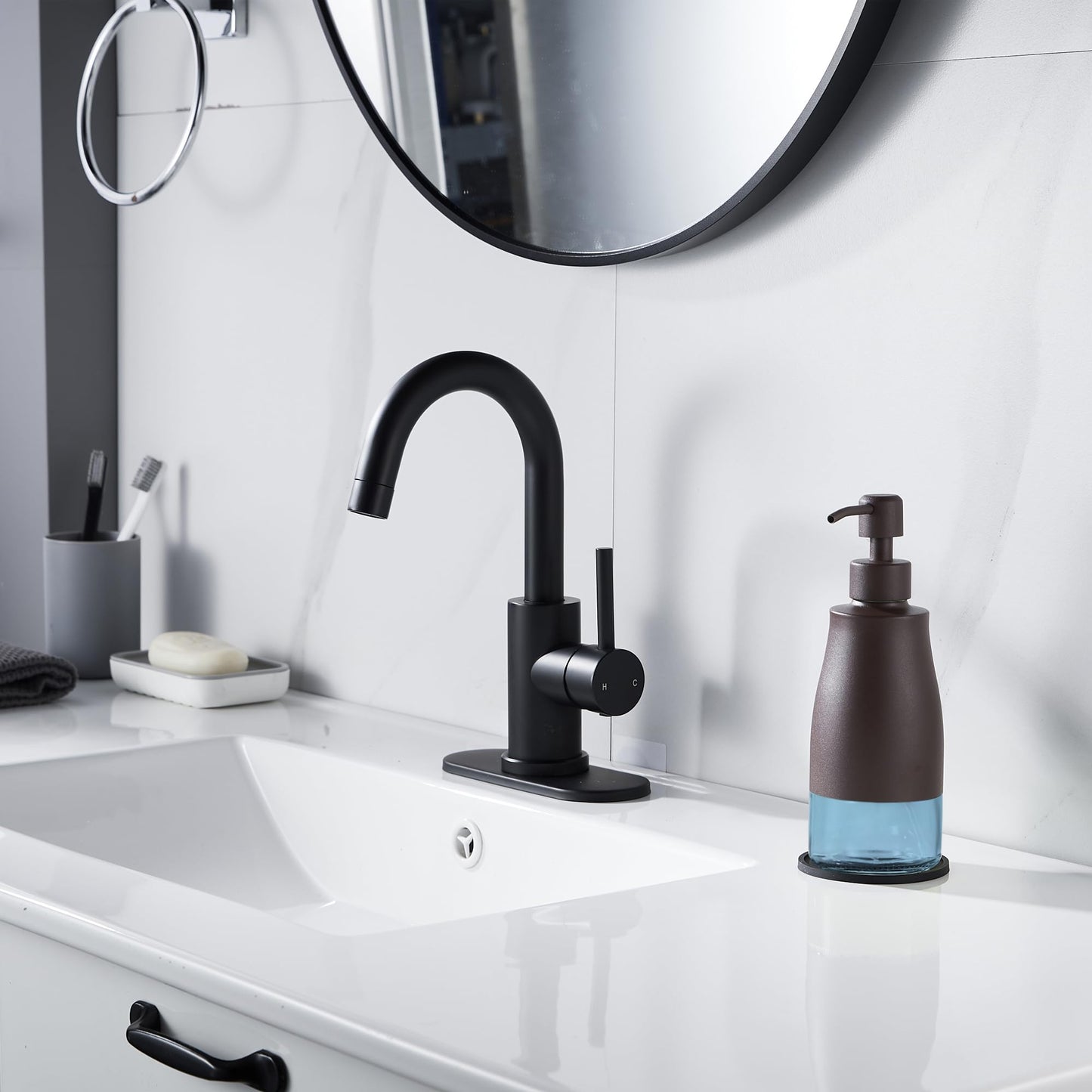 Gaussra Matte Brown Soap Dispenser with Coaster and Stickers, Stainless Steel and Glass Bottle Hand Pump Dispenser, Refillable Liquid Hand Soap Dispenser for Bathroom & Kitchen (11OZ / 320ML)