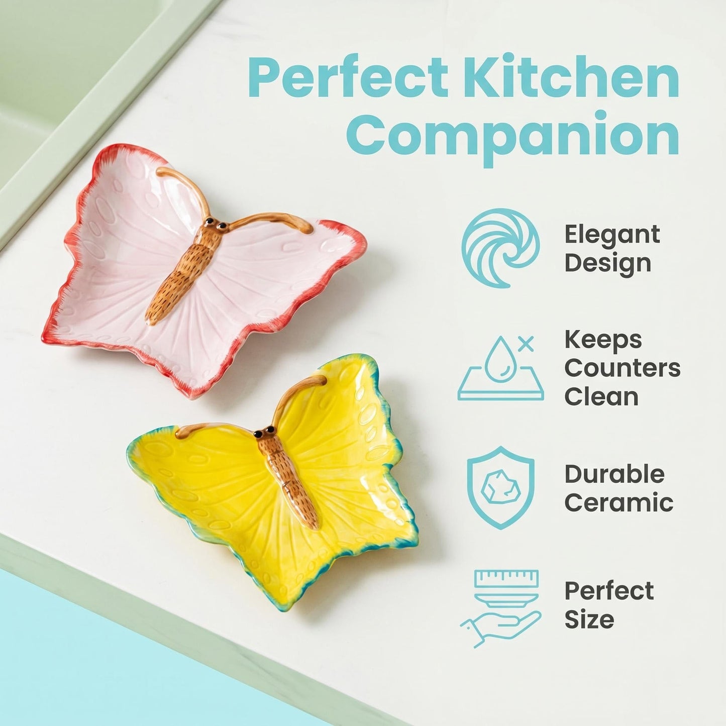 Ceramic Butterfly Spoon Rest for Kitchen Counter & Stove Top (Pink)