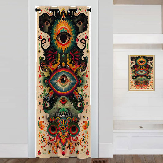 Chaohuan Hippie Eyes Door Curtain Home Decor, Mandala Moon Vintage Room Divider Curtain for Kids Boys Girls Teens Bedroom Living Room Closet, 1 Panel 34" W X 80" L
