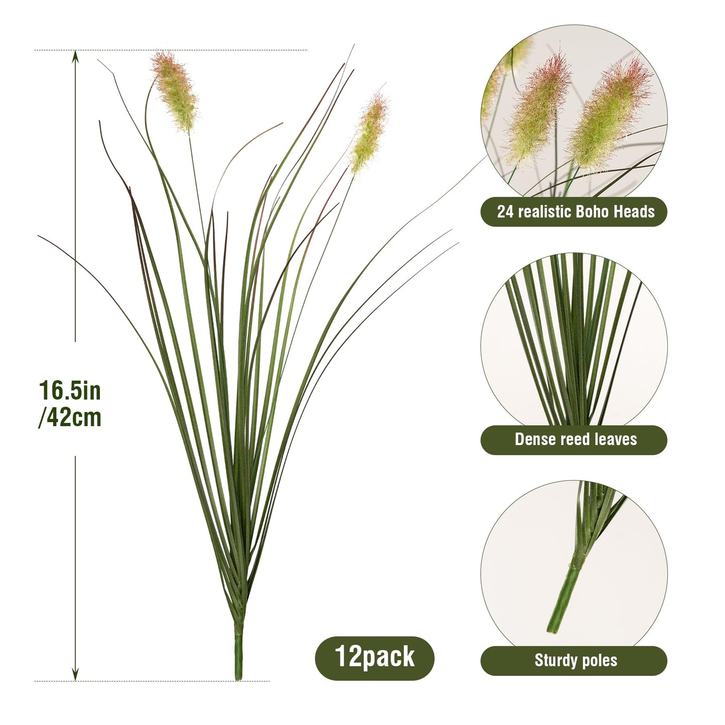 Ttranewsoo Artificial Grass, Fake Grass, Artificial Shrubs, Wheatgrass Cattails Fake Grass Decorations, Artificial Plants, Ornamental Grass, Outdoor Fake Grass, Green Leafy Decorations (12PCS)
