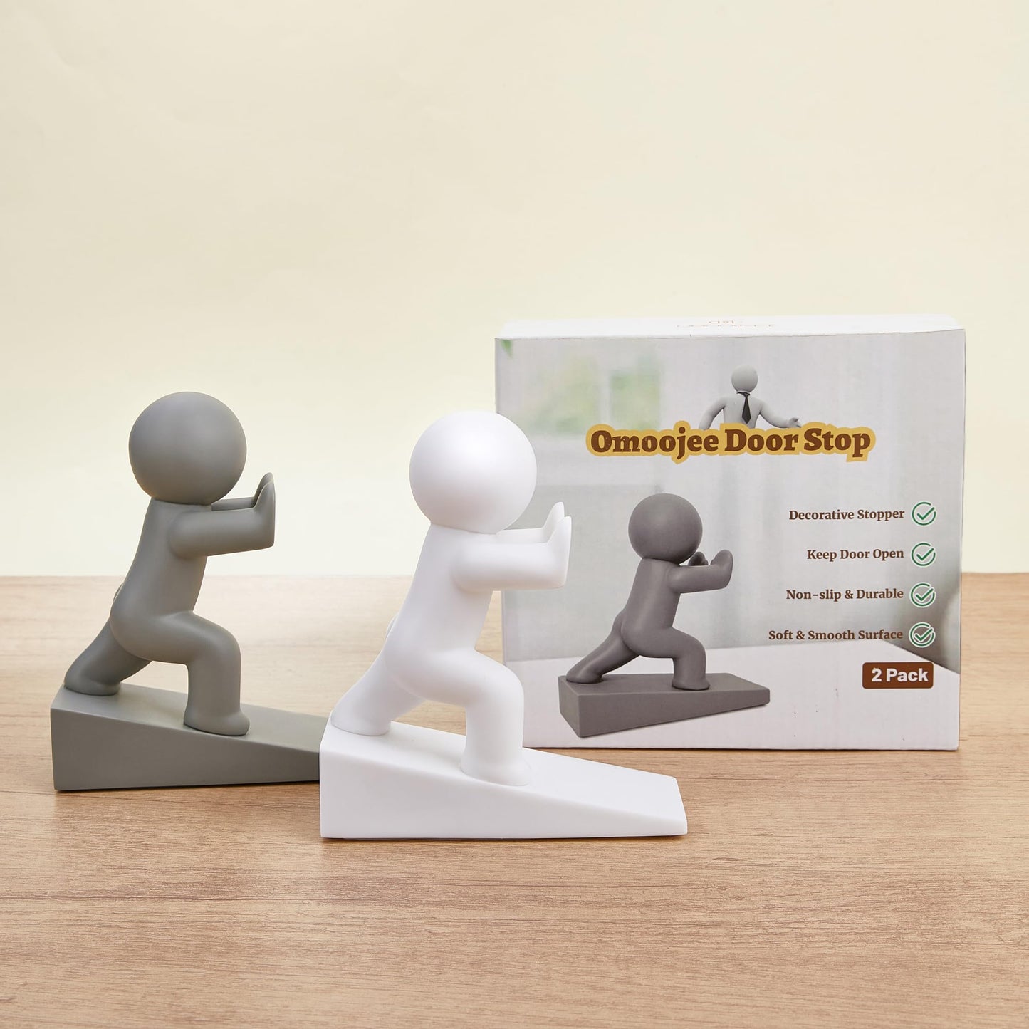 Cute Door Stopper, 2 Pack Door Stop, Flexible and Effective to Keep Your Door Open, White+Gray (Patented)