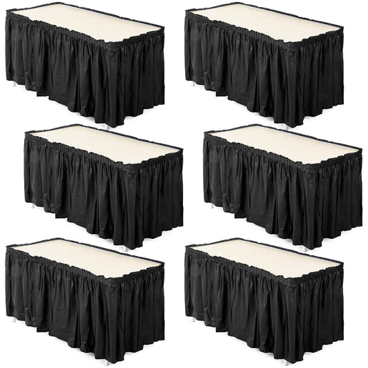 6 Pcs Plastic Table Skirt 28 Inches x 14.7 ft Disposable Table Skirt for Rectangle Tablecloth Wedding Shower Birthday Party Banquet(Black)