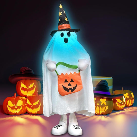 Halloween Decorations Outdoor Light up Ghost Porch Decor with Color Changing Lights & Small Bag for Trick or Treat, 37" Halloween Party Favors Indoor Home Decor, Spooky Gifts