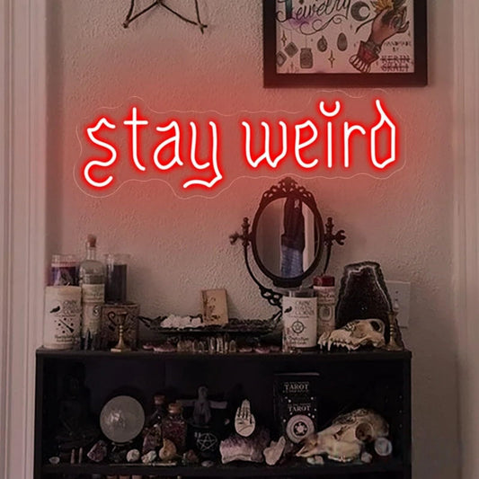 Stay Weird Neon Sign, Gothic Decor, Skeleton Hand Neon Sign, Vintage Font,Dark Art Decor for Bedroom, Living Room, Man Cave, Bar, Game Club, Living Room Birthday Party-Red