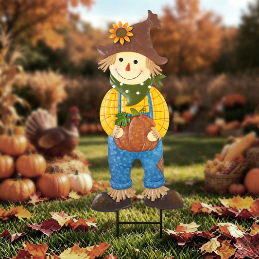Fall Harvest Yard Signs Outdoor Decorations - Scarecrow Pumpkin Farm Metal Stakes, Rustproof Lawn Art for Autumn Garden Thanksgiving Farmhouse Decor (Scarecrow, 1 Pack)