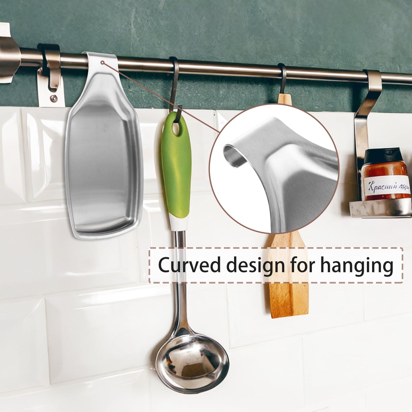 Ghligna 3Pcs Spoon Rest for Stove Top, 304 Stainless Steel Spoon Rest for kitchen counter, Ladles, Tongs, Spatula, 8.1 x 4.3 x 0.6 Inch