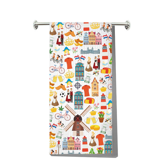 G2TUP Dutch Windmill Hand Towels Dutch Canal Houses Gifts Netherlands Kitchen Towels Tulips Dam Square Building Gifts Holland Culture Gift (Milkdanche kt)