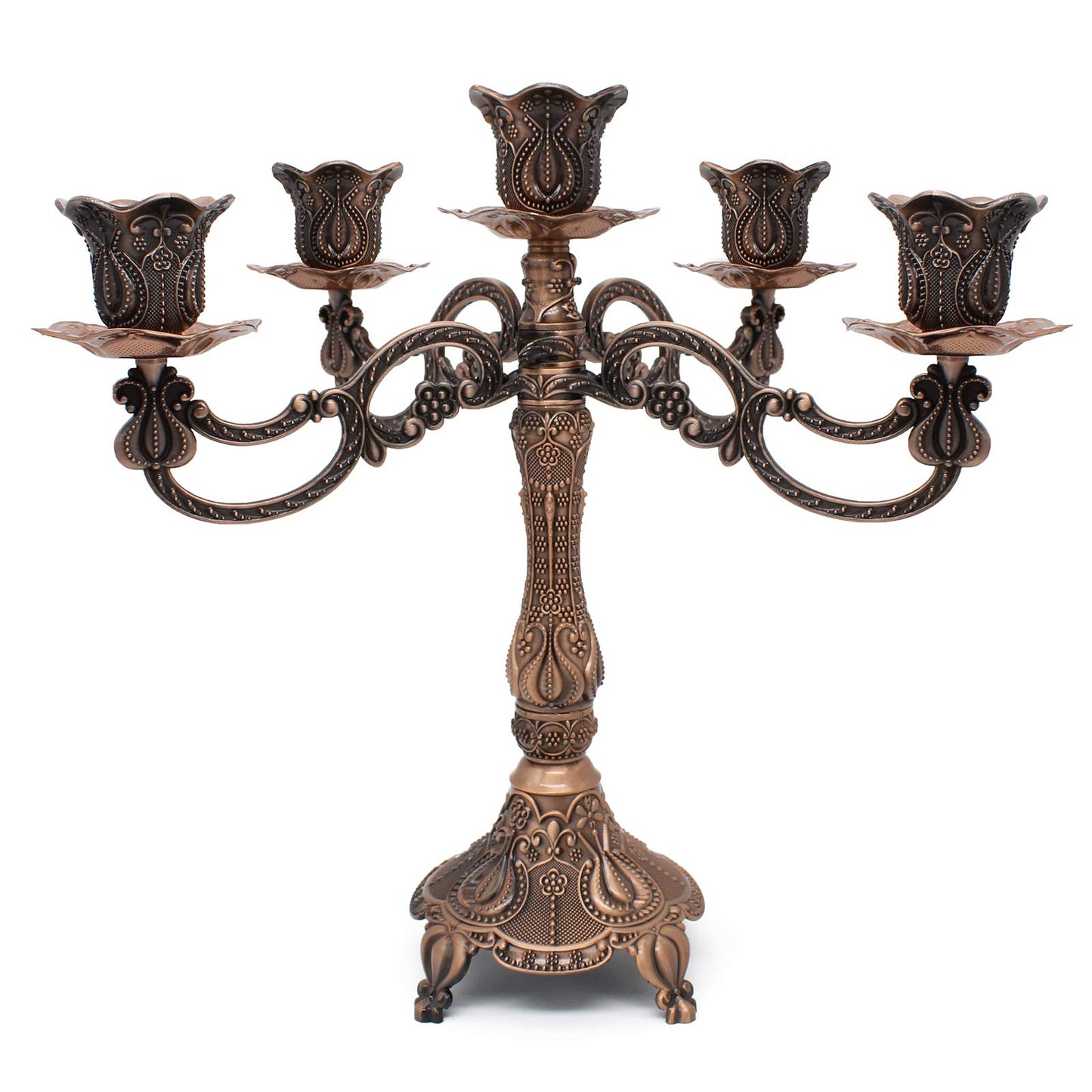 Dorlotou Metal Candelabra 5-Candle 10.1 Inch Tall Candle Holder Stick for Home Wedding Event and Party Festival,Red Bronze