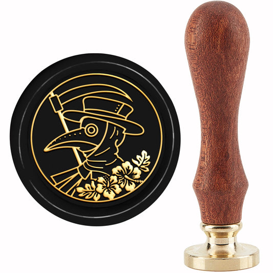 CRASPIRE Plague Doctor Wax Seal Stamp Sickle Sealing Wax Stamps Flower 30mm Retro Vintage Removable Brass Stamp Head with Wood Handle for Wedding Invitations Envelopes Valentine's Day Gift Wrapping