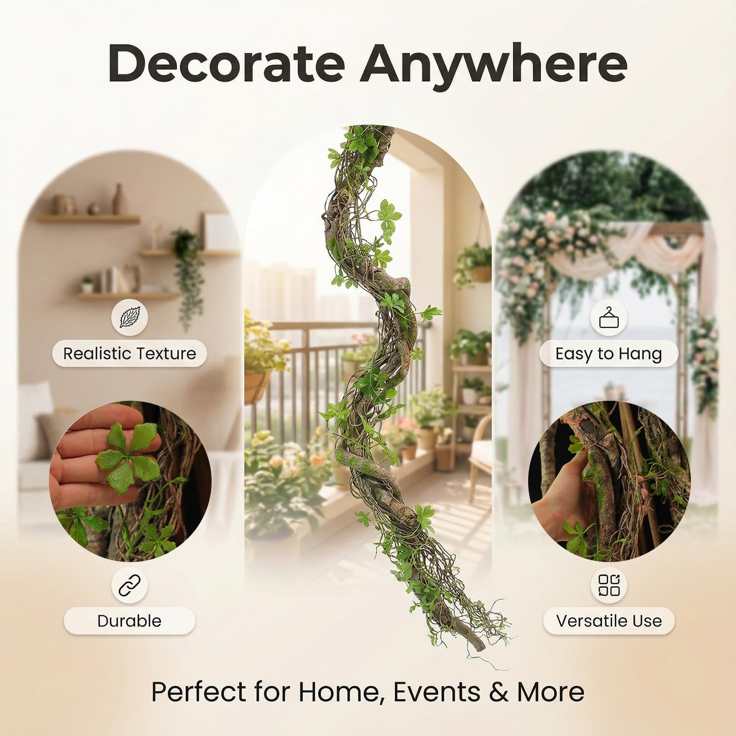 68.9inch Flexible Greenery Moss Reptiles Vines Mantle Hanging Spooky Decor