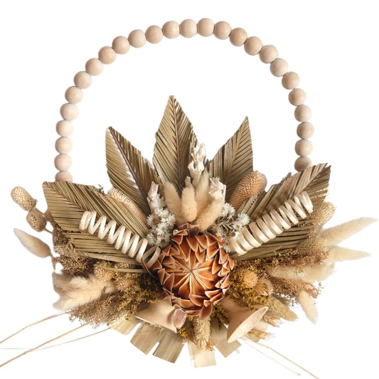18 Inches idyllic Wood Bead Palm Leaves Wreaths for Front Door, Farmhouse Fall Harvest Thanksgiving Wreath, Fall Wall Kitchen Cabinet Decorations, Lantana