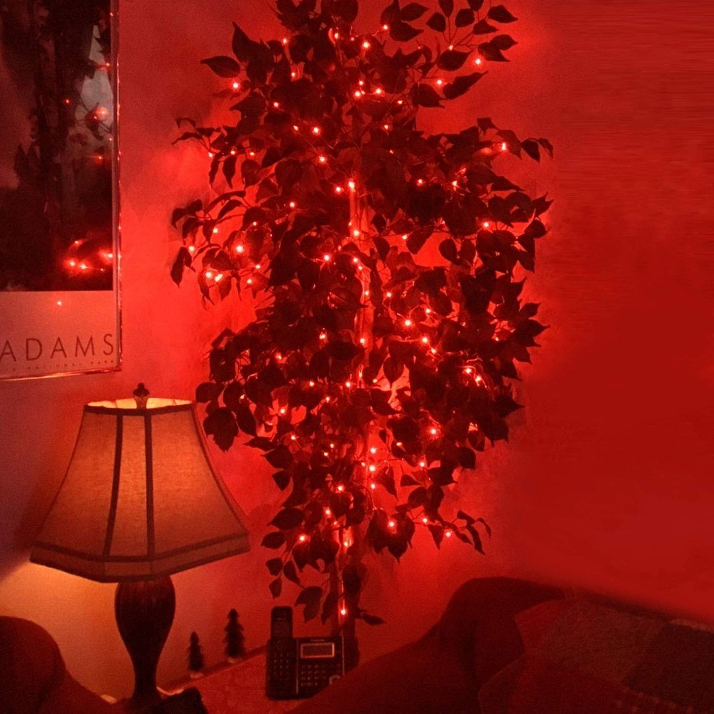 RUICHEN Dimmable Fairy String Lights Plug in 33 Ft 100 LED Silver Wire Firefly Lights with Remote, Red