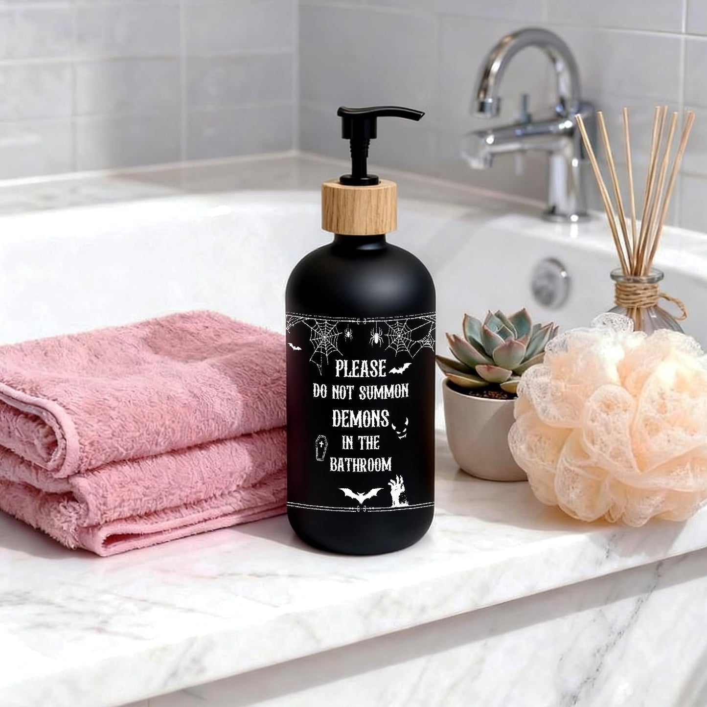 OuOvOwO Gothic Halloween Black Bathroom Glass Soap Dispenser