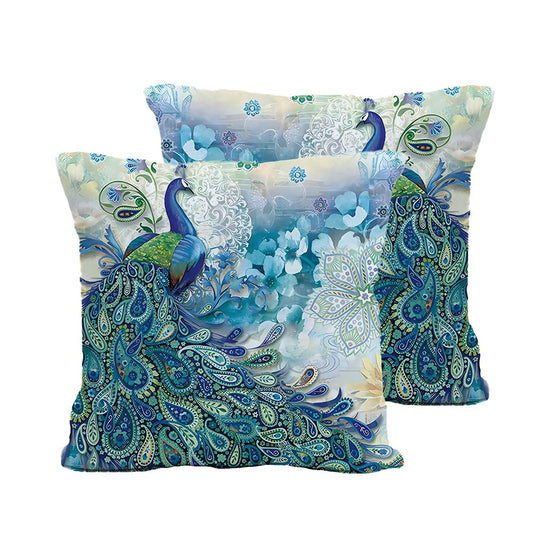 Teal Peacock Throw Pillow Covers Set of 2, Watercolor Blue Teal Vintage Turquoise Peacock Gifts Microfiber Fabric Decoration Pillowcases Home Sofa Couch Bed Decor Square Pillow Cases 20x20 in