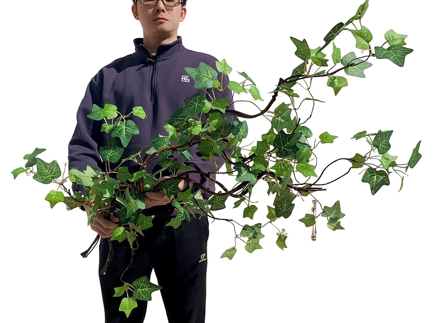 Artificial Rattan Tree Vines with Creeper Leaves Climbing Ivy Branches Grapevines UV Resistant Greenery Garland for Home Garden Landscape wall Hanging Climber Habitat Decor 43” (Green - Pack 4)