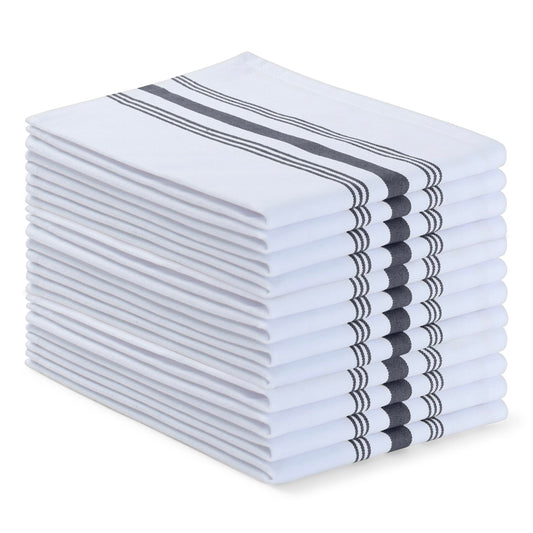 Blue Needles Set of 12 French Stripe Dinner Table Napkins 100% Cotton Napkins, 18x18 Inch, Absorbent, Soft, Reusable & Washable Restaurant Hotel Quality Spring Summer & Everyday Use - Black