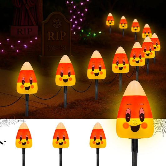 Halloween Candy Corn Lights Outdoor,4PCS Halloween 3D Candy Corn Pathway Lights with Stake,Waterproof Cute Candy Corn Decorations Light for Lawn Driveway Garden Yard Party Decor
