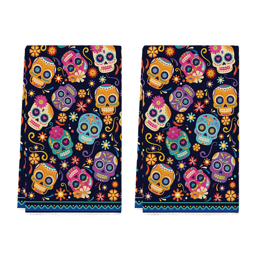 Artoid Mode Suger Skulls Floral Day of The Dead Kitchen Towels Dish Towels, 18x26 Inch Halloween Decoration Hand Towels Set of 2