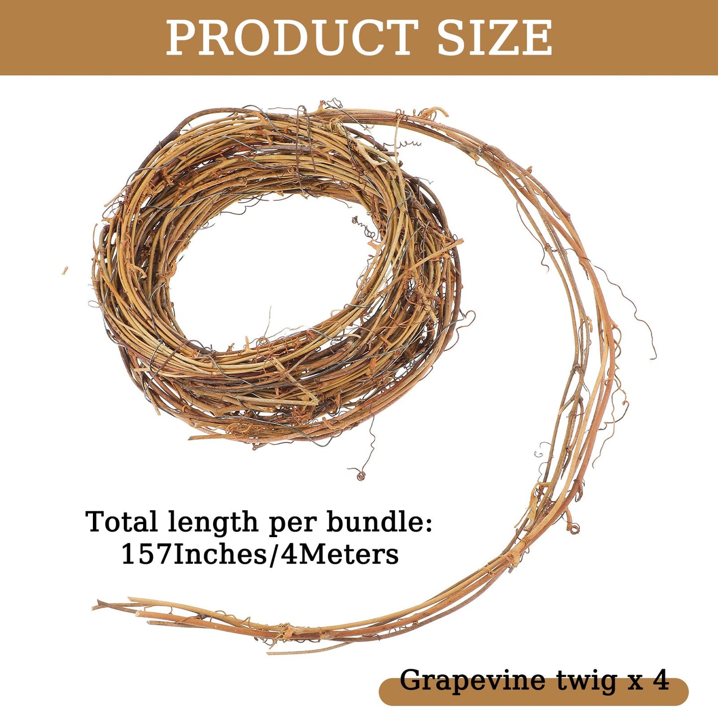 4 Pcs Grapevine Garland - DIY Crafts Natural Grapevine Wreaths, 13 Feet Long Vine Branch Wreath, Rattan Wreath for DIY Christmas Craft, Front Door Wall Hanging, Wedding and Party Decors