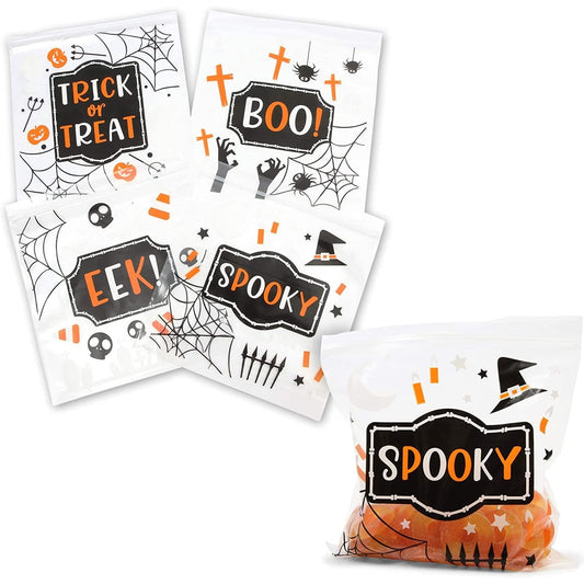 Spooky Central Resealable Treat & Snack Bags - 7.25 x 6.7 In Clear Plastic - 120 Pack - Zip Top & Reusable Bulk Party Favor & Candy Packaging Pouches