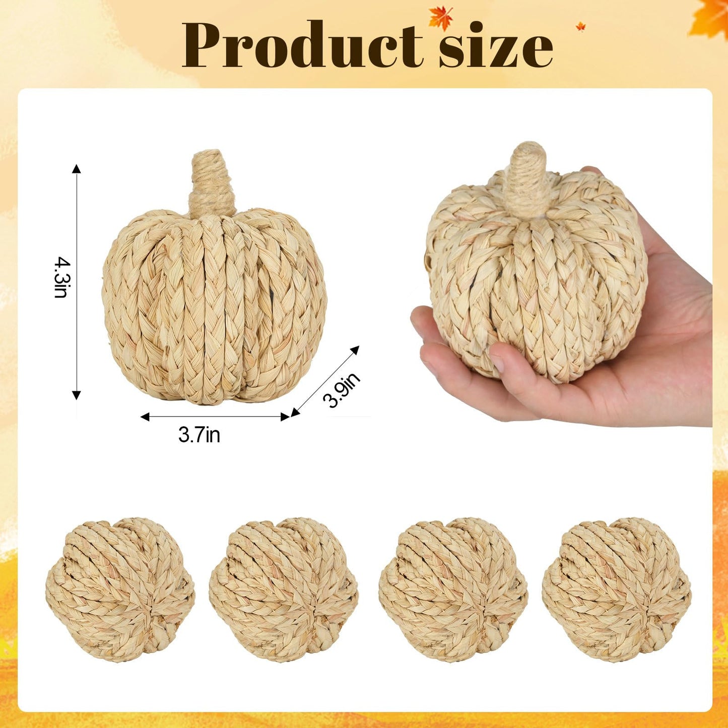 naturevibe 4.3 Inch Braided Cornhusk Pumpkin Decor Set of 6 Fall Home Decor