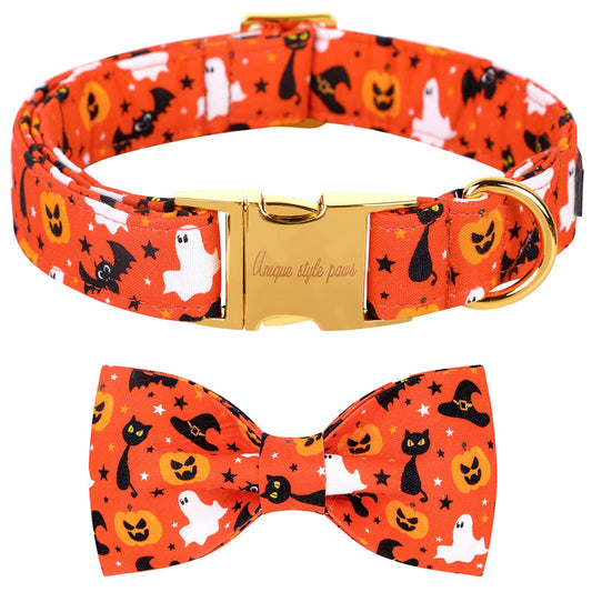 Unique style paws Halloween Dog Collar with Bow Tie Cotton Adjustable Puppy Collar for Small Medium Large Dogs-S